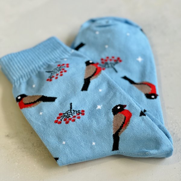 Новогодние носки. "По стопам традиций. Синие. Снегири" | Истринская Сыроварня ОЛЕГА СИРОТЫ