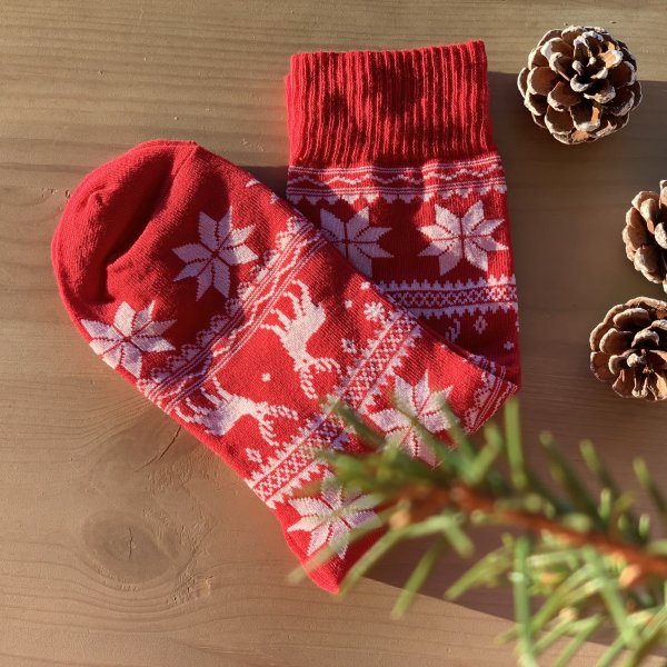 Новогодние носки. "По стопам традиций. Красные с оленями" | Истринская Сыроварня ОЛЕГА СИРОТЫ